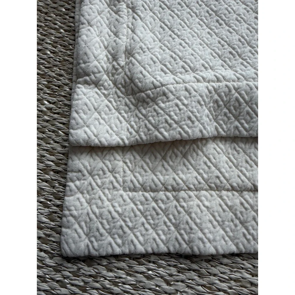 Pottery Barn Organic Cotton pick stitch Quilted Pillow Sham Ivory Portugal